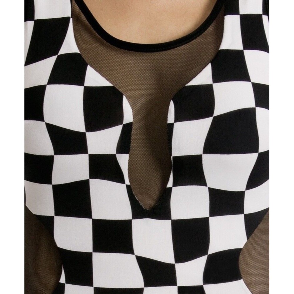 Cameo Women's Dress Maxi Dress Black Checker Mesh Inset Contour Tank Sexy - Picture 5 of 9